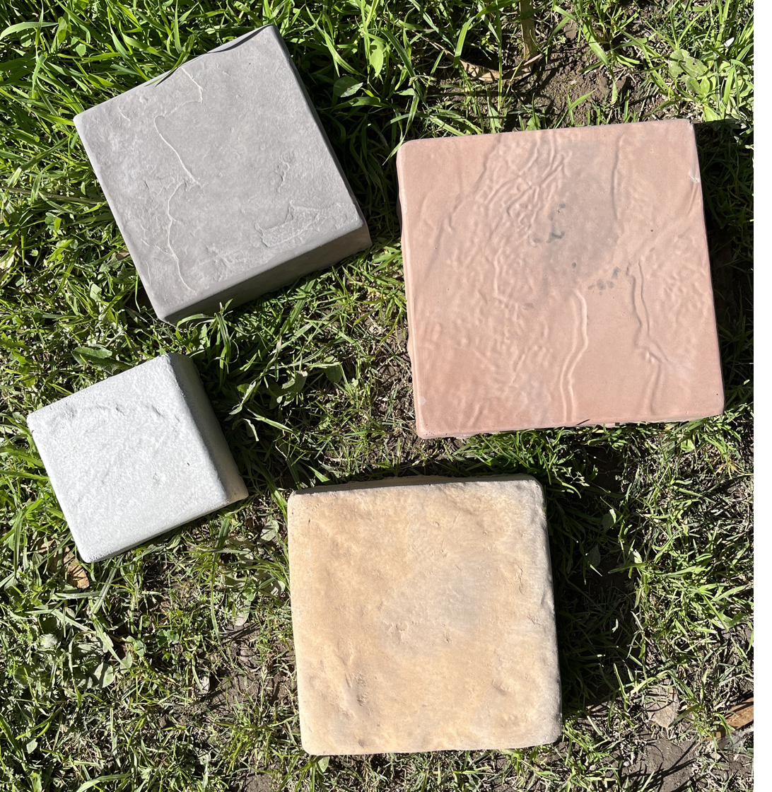 SanStone cobbles shown in four sizes and colours