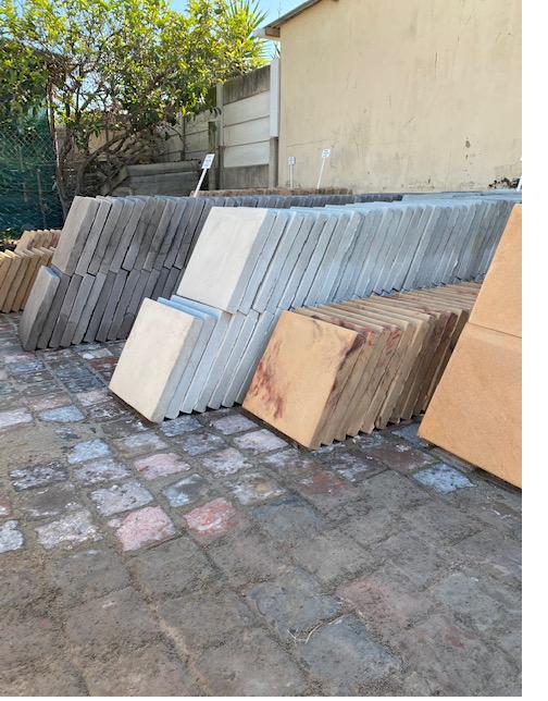 Pavers stacked at the showroom