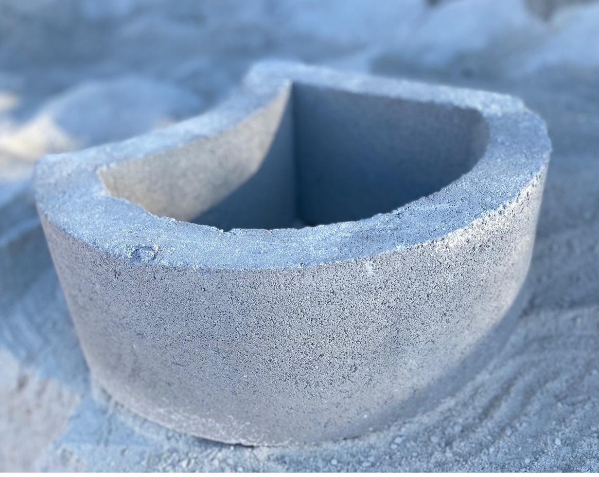Close-up of a cement retaining block