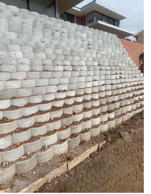 A terraced wall built from SanStone retaining blocks
